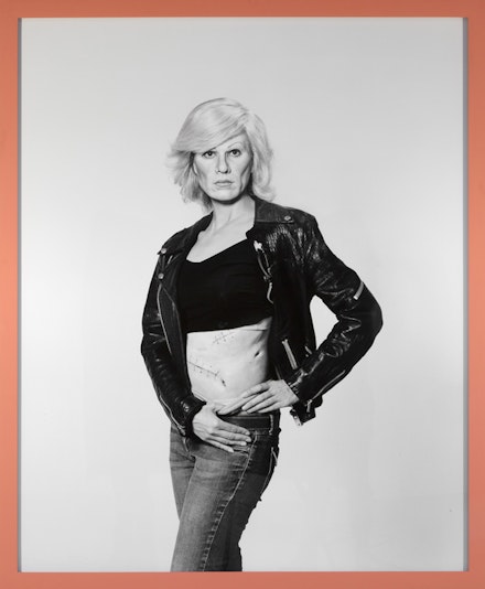 Gillian Wearing, “Me as Warhol in Drag with Scar,” 2010. Framed bromide print. 61 3/8 x 52 3/8 x 1 1/4”. © the artist, courtesy Maureen Paley, London.