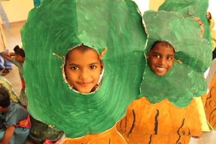 ASTEP students in costume during a school performance (ASTEP at Shanti Bhavan Children’s Project in India).