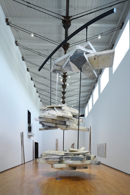 Jason Middlebrook, “Falling Water,” 2012-2013. Styrofoam, steel, water, PVC pipe, plastic, pump, water tank, rubber, chicken wire, insulation, paint. Approx. 30 feet high. Photo credit: Karen Pearson. Courtesy the artist and DODGE gallery, New York.