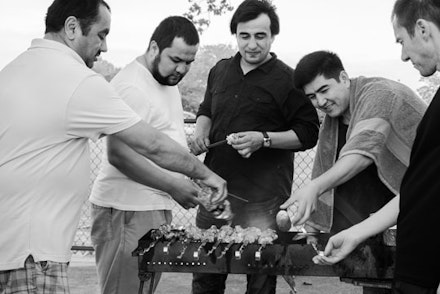 These Uzbeki pals are having a men-only BBQ, leaving their wives at home.