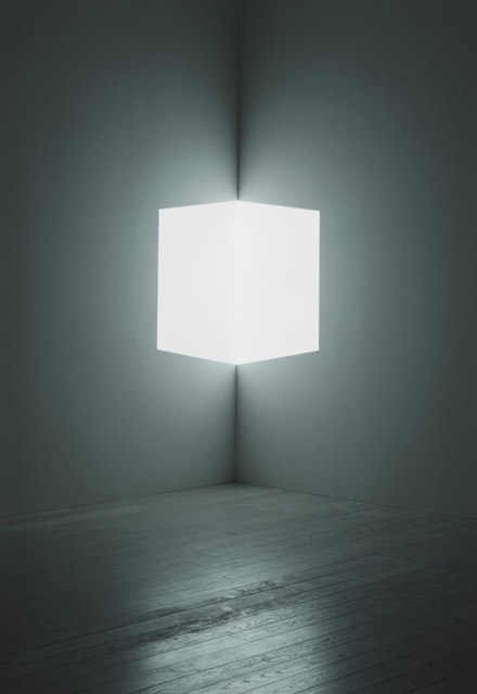 James Turrell, “Afrum (White),” 1966. Cross Corner Projection.
Lost Angeles County Museum of Art, partial gift of Marc and Andrea Glimcher in honor of the appointment of Michael Govan as Chief Executive Officer and Wallis Annenberg Director and purchased with funds provided by David Bohnett and Tom Gregory through the 2008 Collectors Committee, M.2008.60. © James Turrell, photo © Florian Holzherr.