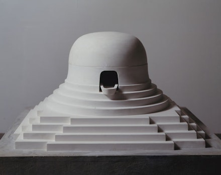 James Turrell, “Milarepa’s Helmut,” 1989. Cast Hydrocal plaster, 21 x 34 3/4 x 34 3/4 inches. James Corcoran Gallery, Los Angeles. © James Turrell. Photo courtesy Kayne Griffin Corcoran, Los Angeles.