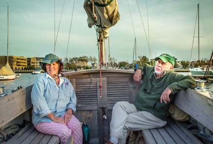 Jay and Kathleen, members of the Miramar yacht club in Sheepshead Bay, spend afternoons sailing their boat, Topaz. Each of the yacht clubs on Emmons Avenue has its own traditions, but all invite fresh “rail meat” to learn how to sail from a seasoned skipper.