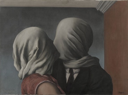 René Magritte, “Les amants (The Lovers).” 1928. Oil on canvas, 21 3/8 x 28 7/8 ̋. Museum of Modern Art. Gift of Richard S. Zeisler. © Charly Herscovici, ADAGP, ARS, 2013.