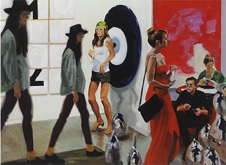 Eric Fischl, “Art Fair: Booth #1, Play/Care,” 2013. Oil on Linen, 82 × 112˝. Courtesy the artist.