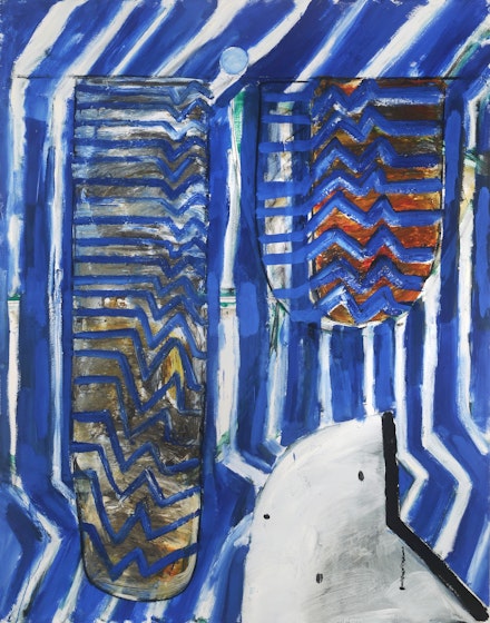 John Walker, <em>Raft</em>, 2014, oil on canvas, 84 x 66 inches.