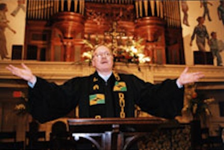  David Dyson giving his sermon at Lafayette Avenue Presbyterian Church in Fort Greene, Sunday March 27, 2005.  Photograph by Brian Molyneaux.