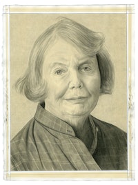 Portrait of Alanna Heiss. Pencil on paper by Phong Bui.