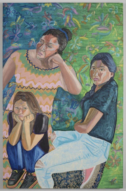 Aliza Nisenbaum, “Gloria, Angelica, Jessica,” 2014, oil on linen, 51 × 33˝. Courtesy of artist and gallery.
