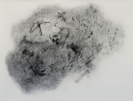 Naiza Khan, “Dust Storm” (2014). Charcoal on Waterford paper 118 × 153.5 cm. Courtesy the artist and Rossi & Rossi, London | HK. Photo: Mahmood Ali.