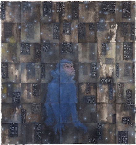 Zhang Hongtu, Little Monkey, 2014, Ink, Oil on rice paper, mounted on panel, 48.5˝ × 46˝.