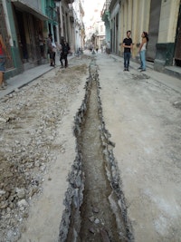 Government drilling of Tejadillo street in Old Havana, next to Bruguera's home. Photo by Lucia Hinojosa.