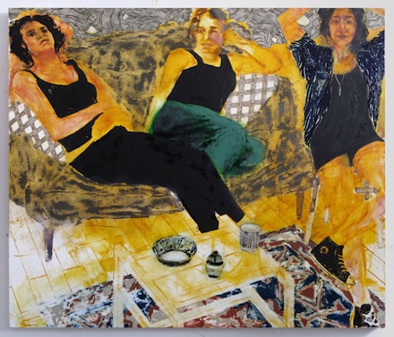 Doron Langberg, <em>Gaby Julia and Amy</em>, 2015. Oil on linen. 60 × 70 inches. Courtesy the artist.