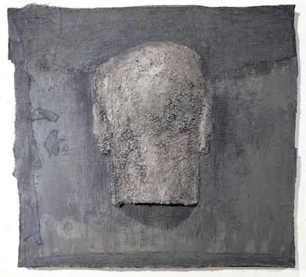 Zhang Hongtu, <i>Self-Portrait (The Back)</i>, 1987. Mixed media on canvas, 73 x 81 inches. Courtesy the Queens Museum.