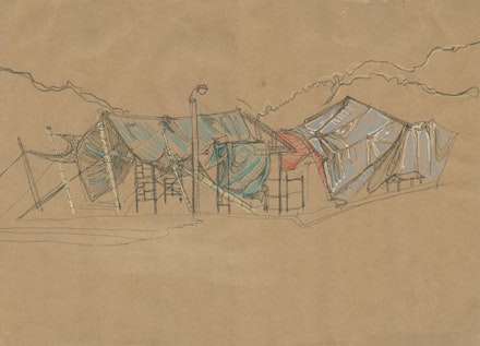 Andres Reyes. Artist rendition of temporary cultural center after collapse in a thunderstorm, 2015. HAWAPI.