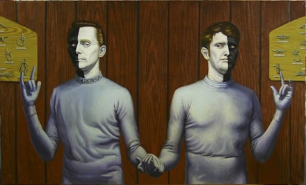 John Jacobsmeyer, <em>Bele and Lochi tie the Knot and Save the Universe</em>, 2005. Oil on canvas, 36 × 60 inches.