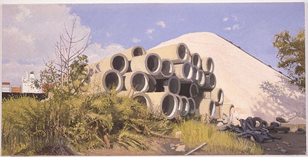 1997, Salt Pile With Culverts by the Kill Van Kull After Rain, Oil on Canvas, 16.75 in. x 33.5 in