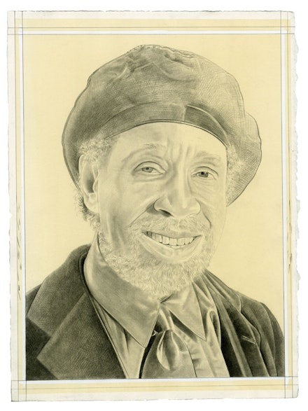 Portrait of Barkley Hendricks. Pencil on paper by Phong Bui. Reference photo courtesy Jack Shainman Gallery.
