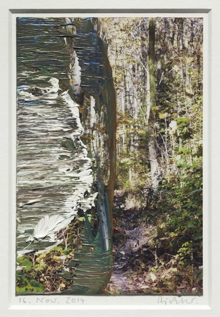 Gerhard Richter, <i>16. Nov. 2014</i>, 2014. Oil on color photograph. 6 11/16 x 4 7/16 inches. Courtesy Marian Goodman Gallery.