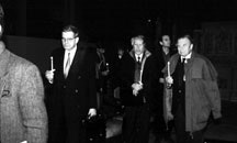 Czeslaw Milosz (on the right) at the memorial for Joseph Brodsky, March 1996