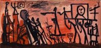 A.R. Penck, Umsturz (Coup d’Etat), 1965. Oil on canvas. 37 1/4 × 78 3/4 inches. Courtesy Michael Werner Gallery, New York; 2016 Artists Rights Society (ARS), New York.