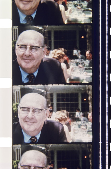 Photo of Roberto Rossellini at Tavern on the Green, Central Park. June 2, 1971. Scanned from 16mm film. Courtesy Jonas Mekas.