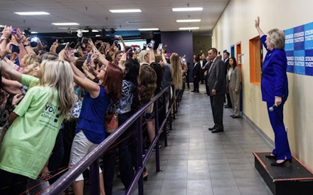 Photo by Barbara Kinney, photographer on the Clinton campaign, at a campaign event in Orlando. Posted on Twitter and shared 8000 times in a few hours.