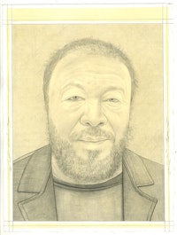 Portrait of Ai Weiwei. Pencil on paper by Phong Bui. From a photo by Zack Garlitos.
