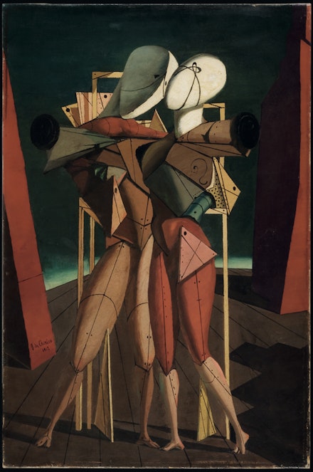 Giorgio de Chirico, <em>Ettore e Andromaca </em>(Hector and Andromache), 1917. Oil on canvas. 35.4 × 23.6 inches. Private Collection. © 2016 Artists Rights Society (ARS), New York / SIAE, Rome.