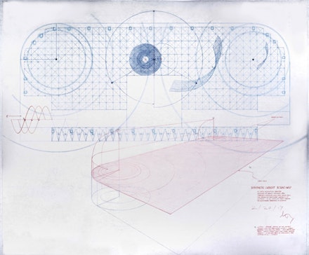 <p>Doug Wheeler, <em>Synthetic Desert Sound Map</em>, 2017. Ink and colored pencil on drafting film. 33 x 28 inches. Working drawing for Mapping Sound Program in <em>PSAD Synthetic Desert III</em>, 1968. © Doug Wheeler. Courtesy Solomon R. Guggenheim Museum.</p>