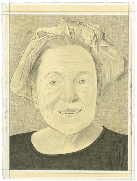 Portrait of Helène Aylon. Pencil on paper by Phong Bui.