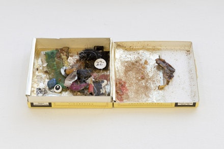 Yuji Agematsu, <em>untitled</em>, 2006. Gold foil and mixed media in cigarette box. 3 1/8 x 6 3/4 x 1/2 inches. Photo: Stephen Faught.