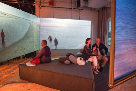 <em>36.5 / a durational performance with the sea </em>(2017), multi-channel video installation by Sarah Cameron Sunde (Photo credit: Marina McClure)