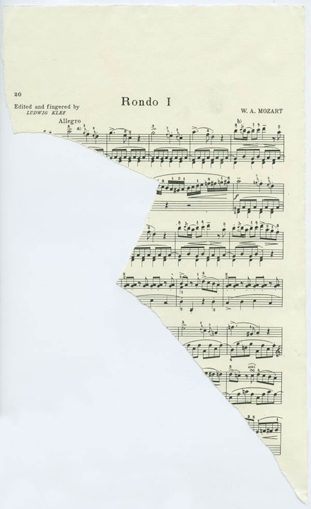 Images of torn lithographic sheet music, Dedalus Foundation Archives.