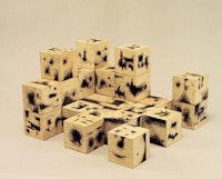 Dimitris Condos, <em>Cubes </em>, Athens, 1965, ink on wooden cubes.