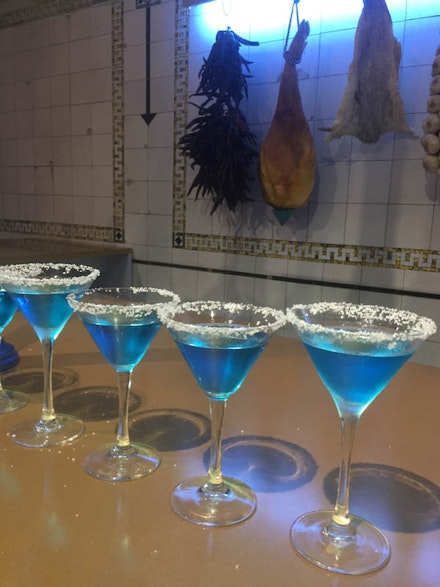 <p>Detail of <em>El Internacional Tapas Bar & Restaurant</em> featuring the signature blue margarita cocktail (Photo: Kathy Brew).</p>