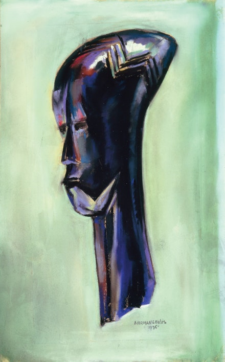 Norman Lewis (1909–1979), <em>Carved Bobbin (Guru)</em>, 1935, pastel on sandpaper, 14 × 8 3/4