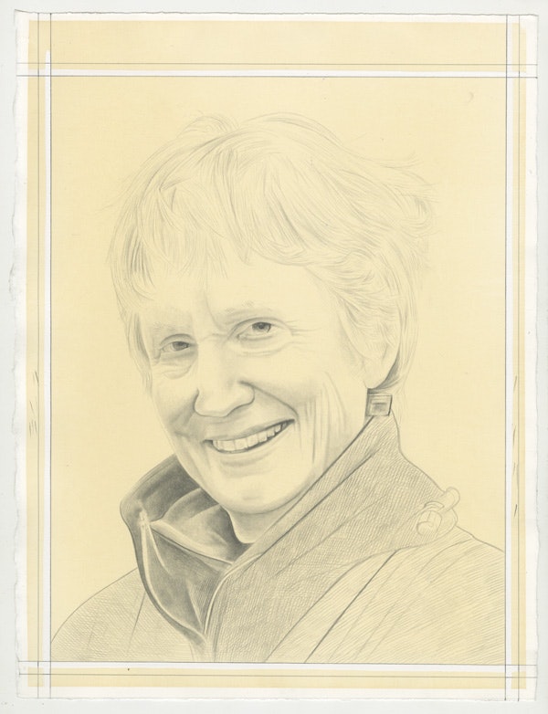 Portrait of Donna Haraway, pencil on paper by Phong Bui.