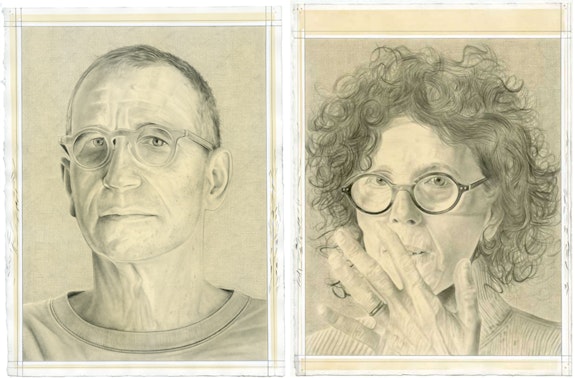 Left: Robert Feintuch, Right: Rona Pondick. Pencil on paper by Phong Bui.