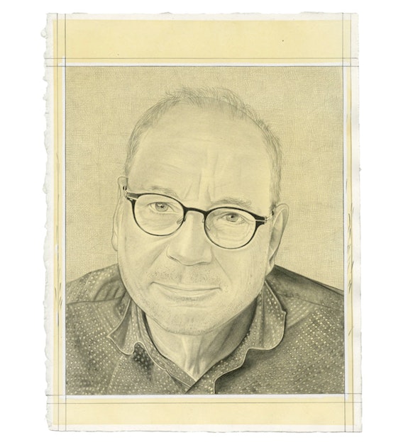 Portrait of Charles Bernstein. Pencil on paper by Phong Bui.