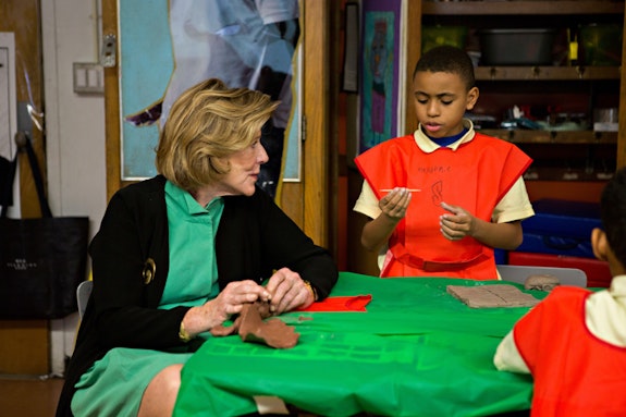 Agnes Gund with Studio In a School student at PS123 in N.Y., photo © Mindy Best