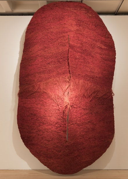 Magdalena Abakanowicz, <em>Abakan Rouge III</em>, 1971. Sisal weaving, 127 x 78 3/4 inches. Courtesy Marlborough Gallery, New York.
