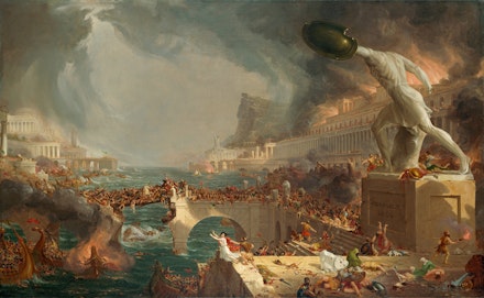 Thomas Cole,<em> The Course of Empire: Destruction</em>, 1836. Oil on canvas, 39 1/4 x 63 1/2 inches. New-York Historical Society, Gift of The New-York Gallery of the Fine Arts. Digital image created by Oppenheimer Editions.