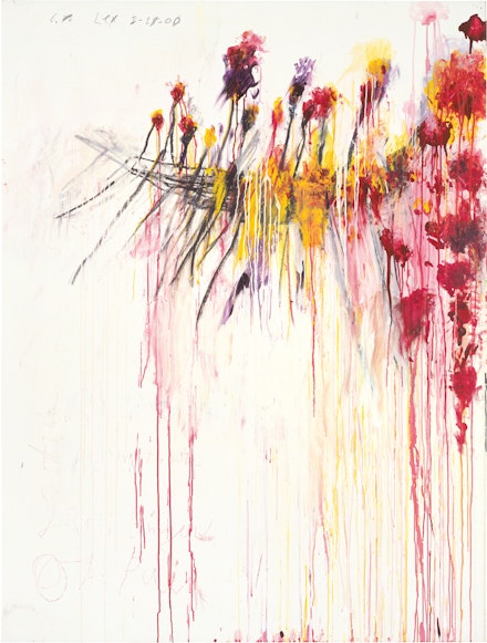 Cy Twombly, <em>Coronation of Sesostris (Part V)</em>, 2000. Acrylic, wax crayon, and lead pencil on canvas, 81 x 61 1/2 inches. © Cy Twombly Foundation. Photo by Rob McKeever, Courtesy Gagosian.