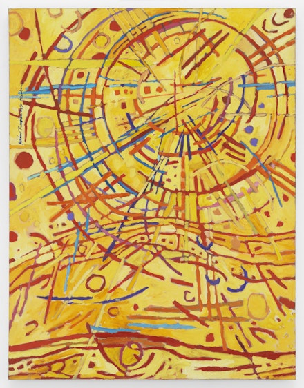 Mildred Thompson, Magnetic Fields, 1990. Oil on canvas, 62 x 48 inches. © The Mildred Thompson Estate Courtesy Galerie Lelong & Co., New York
