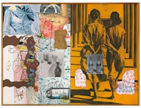 David Salle, <em>Old Bottles</em>, 1995. Oil and acrylic on canvas, 96 1/8  x 128 1/8. © David Salle / Licensed by VAGA, New York, NY.