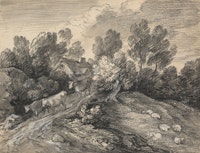 Thomas Gainsborough, <em>Hilly Landscape with Cows on the Road</em>, ca. 1780. Black chalk with smudging, white chalk applied wet, on wove paper. The Morgan Library & Museum. Photo: Steven H. Crossot, 2014.