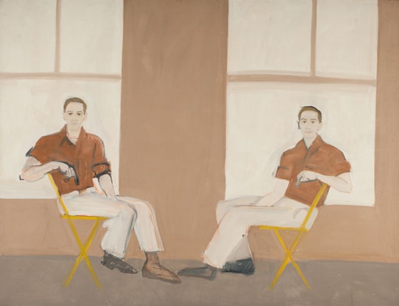 <p>Alex Katz, <em>Double Portrait of Robert Rauschenberg</em>, 1959. Oil on canvas, 66 x 85 1/2 inches. Colby College Museum of Art. © Alex Katz/Licensed by VAGA, New York, NY</p>
