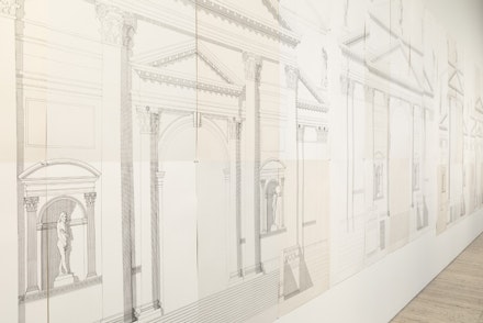 Luciano Fabro, <em>Every Order is Contemporaneous of Every Other Order: Four Ways of Examining the Façade of the SS. Redentore in Venice</em>, 1972. Screenprint on paper, 255 x 945 cm. Installation view, the 21st Biennale of Sydney, 2018, Art Gallery of New South Wales. Photo: silversalt photography. Courtesy the Estate of Luciano Fabro. Private collection, Milan.