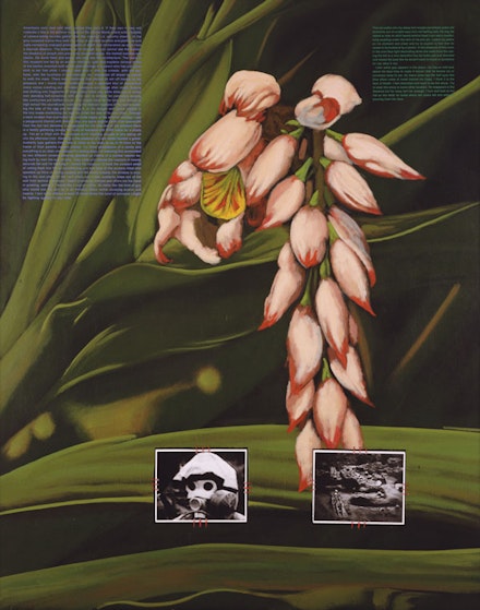 David Wojnarowicz, <em>Americans Can’t Deal with Death</em>, 1990. Two gelatin silver prints, acrylic, string, and screenprint on composition board, 60 x 48 inches. Courtesy the Estate of David Wojnarowicz and P.P.O.W, New York.